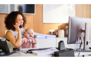 woman being distracted while working